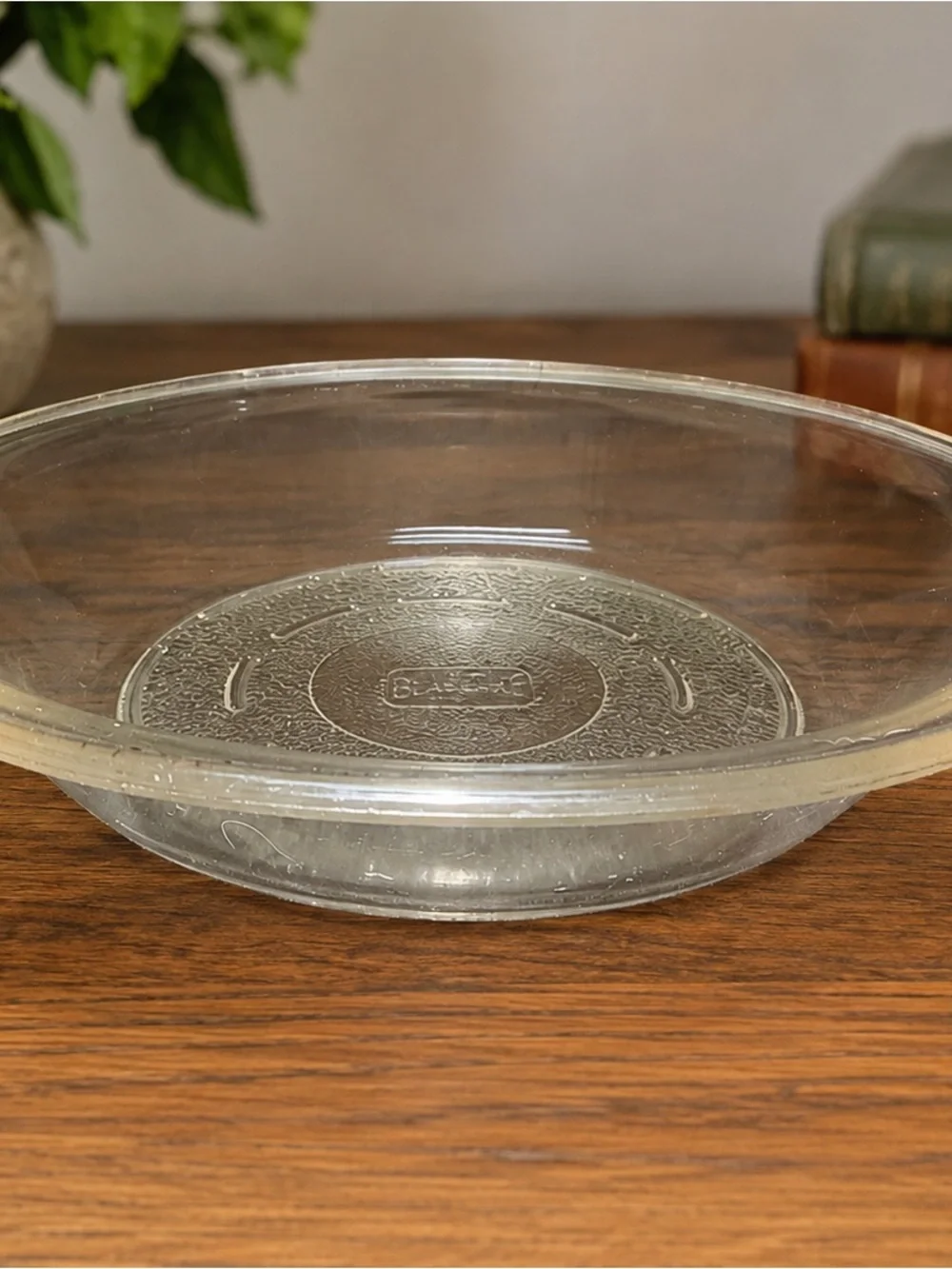 Vintage PYREX Clear Glass Pie Plate Baking Dish Raised Logo USA - Rim Chip